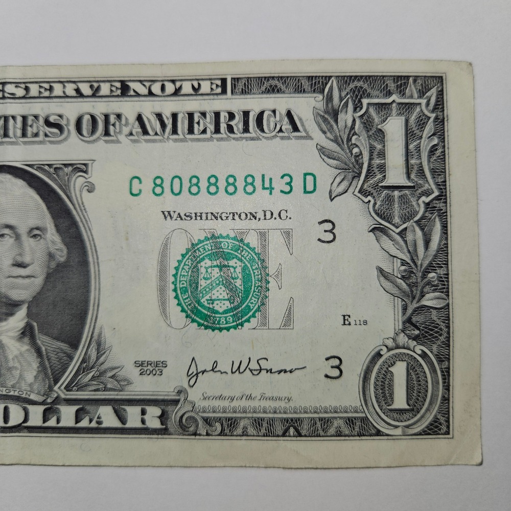 5 Of-A-Kind + 4 IN-A-ROW 2003 One Dollar Bill C80888843D Quad Note Fancy (B211)‎